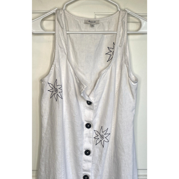 Madewell Women's Button Front Maxi Tea Dress Sz 10 Embroidered Floral 100% Linen - Picture 2 of 14